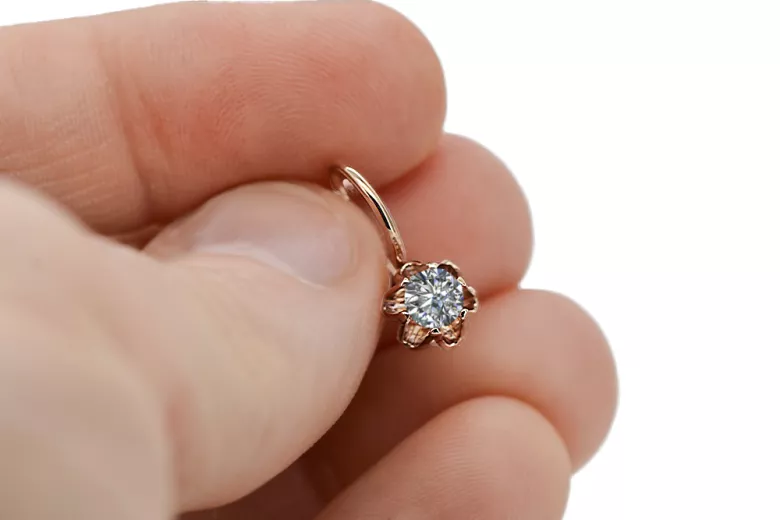 14K rose red gold 14k 583 Zircon earrings vec013 Russian Soviet USSR Vintage Jewlery Art Deco style